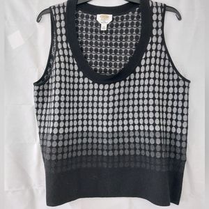Talbots Merino Wool Vest 1X Dot Ombre Black Gray